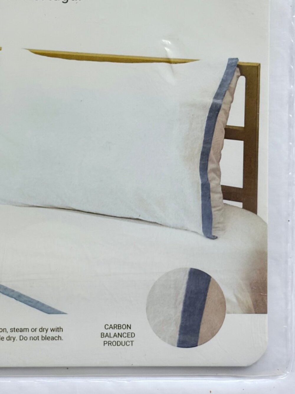 INUP HOME Queen Size Washed Cotton Percale Sheet Set (With Blue Gray Band) - Picture 3 of 8